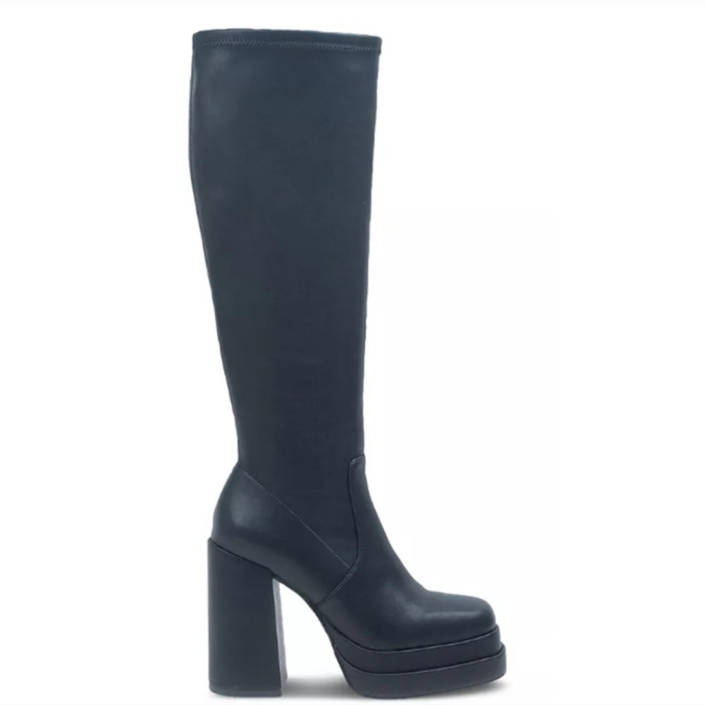 New w/o Box Wild Pair Olyvia Vegan Leather Double Platform Block Heel Zip Boots